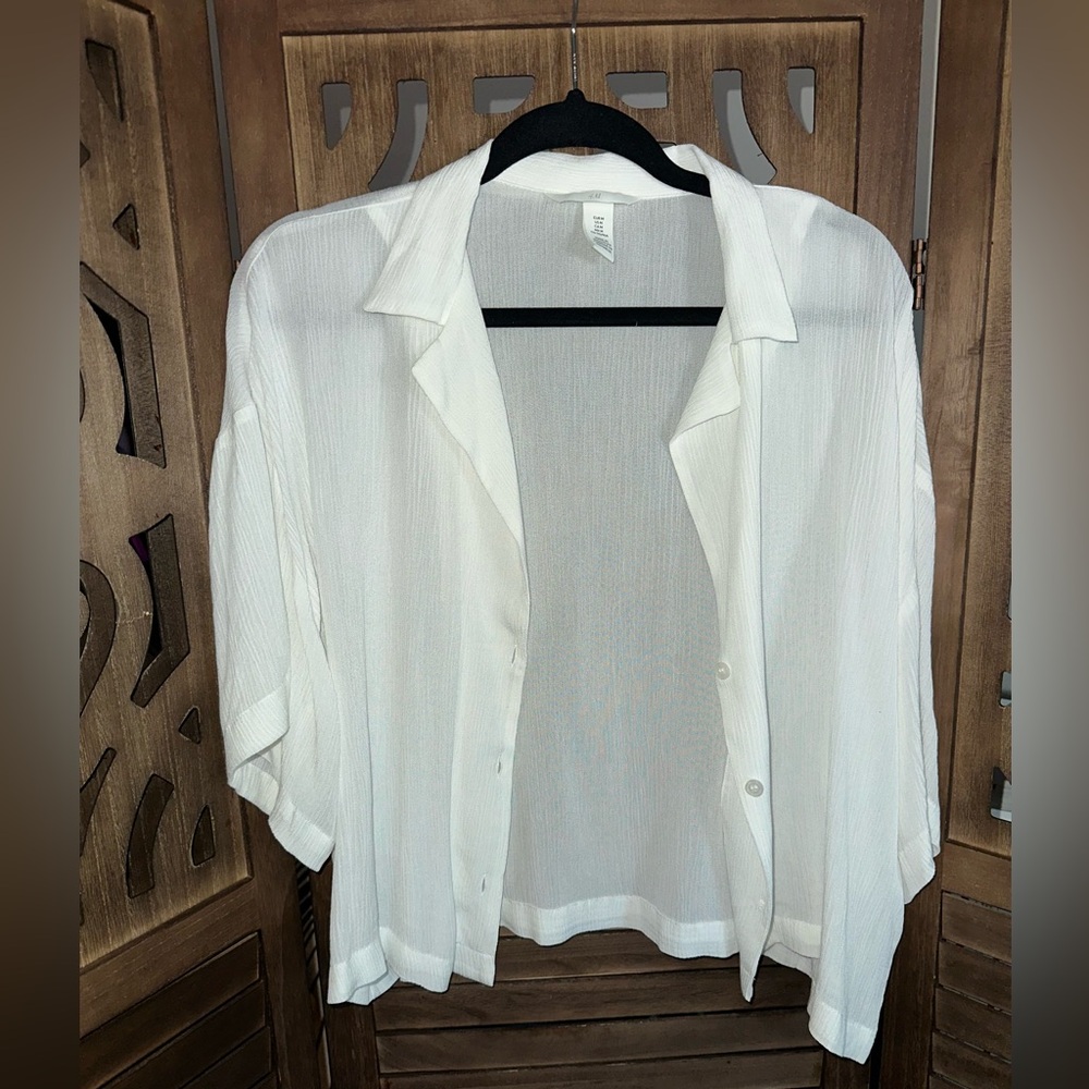 H&M White Sheer Button-Up Blouse